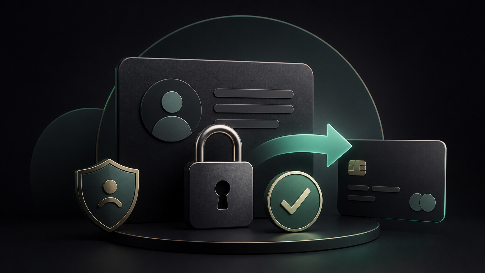 A secure casino account closure scene with a lock, shield, checkmark and withdrawal arrow to a payment card.