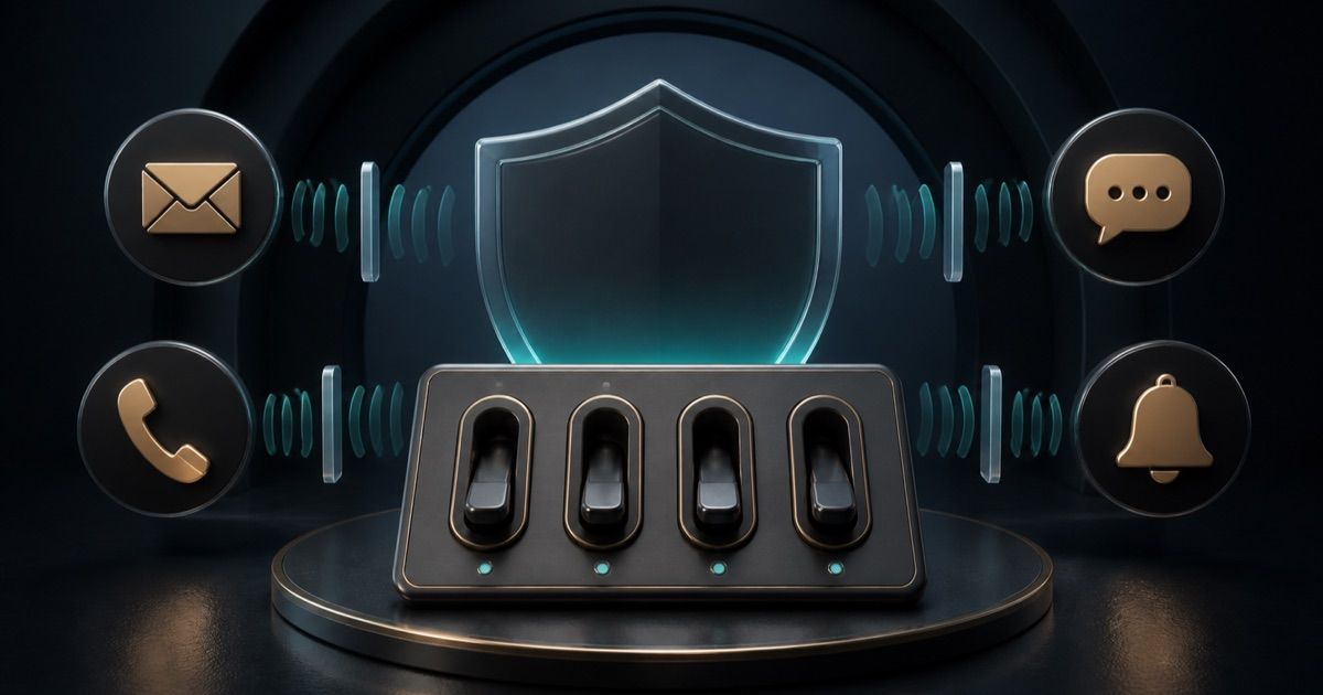 A secure control panel switching off casino marketing across email, SMS, phone and app channels