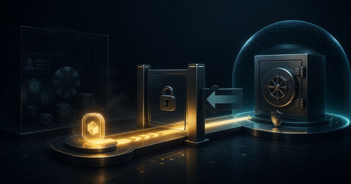 Locked one-way casino withdrawal path protecting a payout from being returned to play