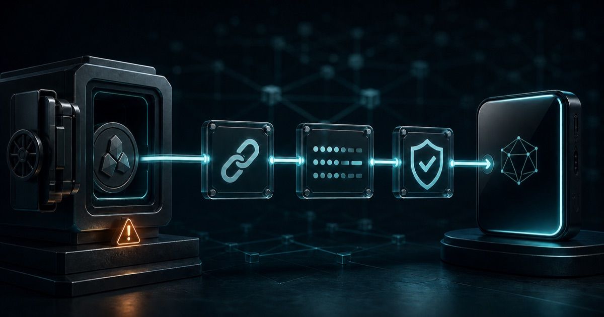 Secure crypto withdrawal route passing network, wallet address and confirmation checkpoints