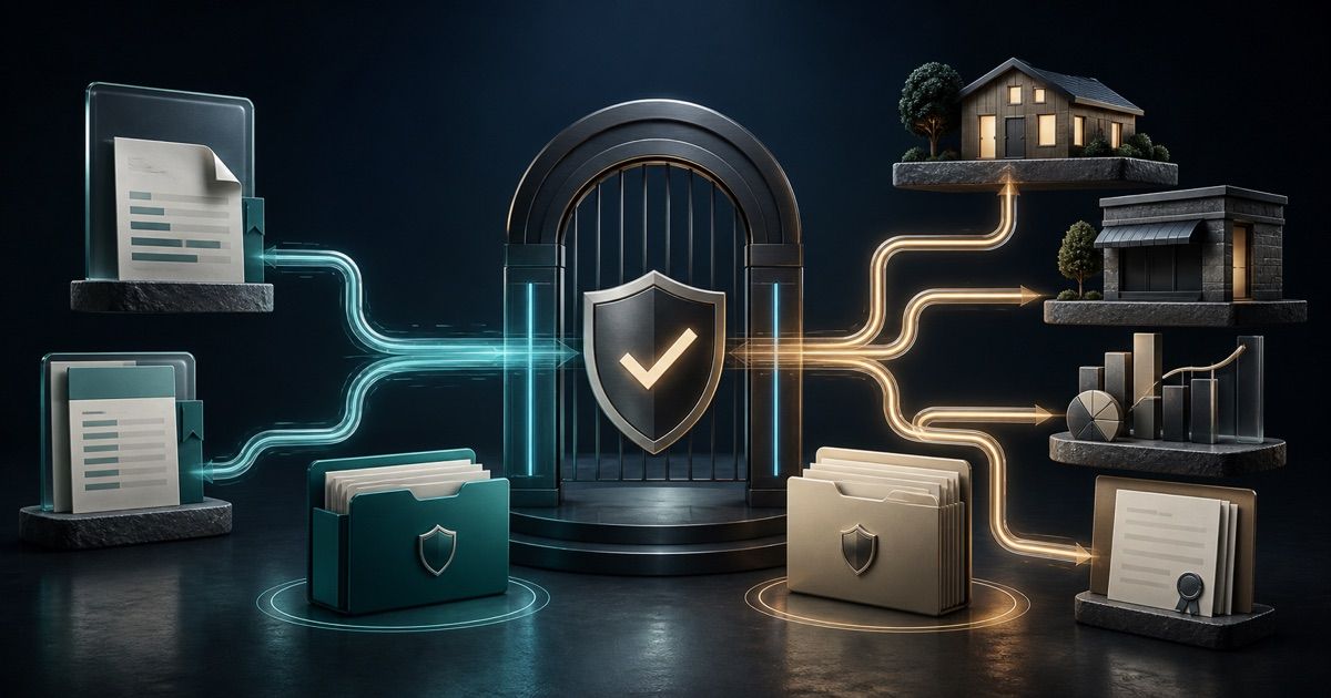 Secure verification gate comparing a transaction evidence path with a broader asset history path