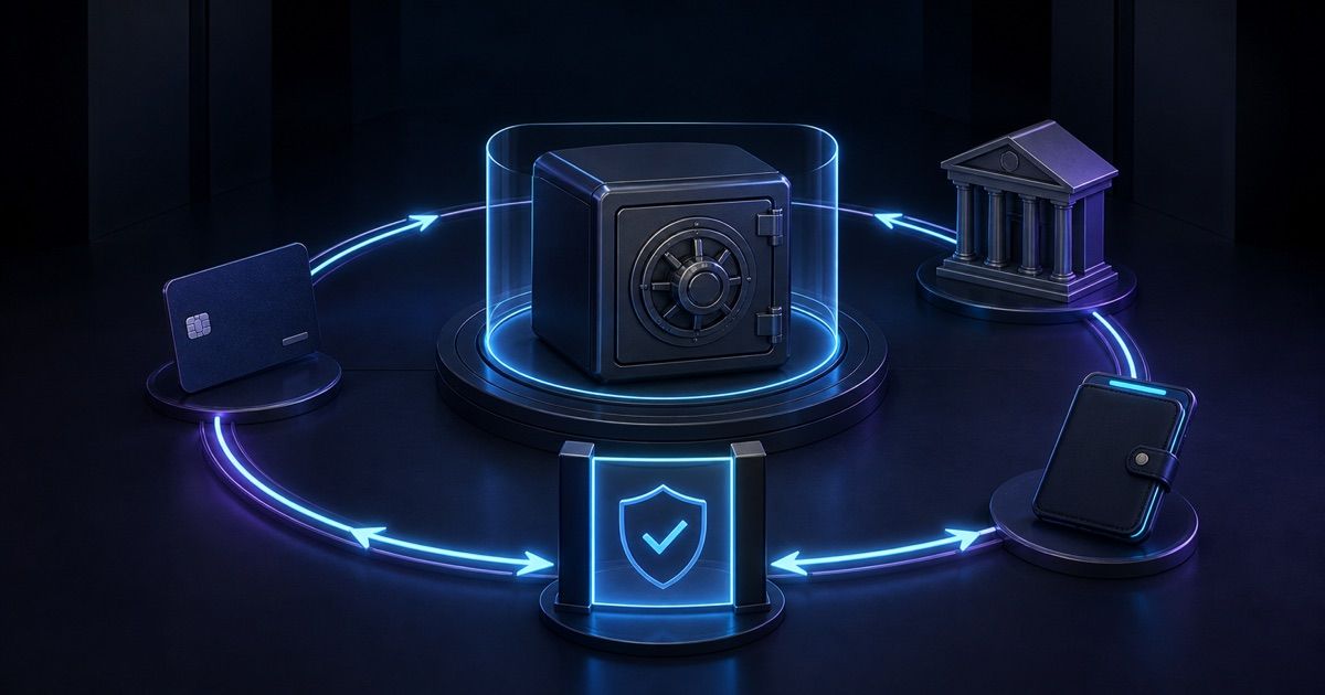 Secure closed-loop payout route connecting a casino account vault to verified card, bank and wallet methods